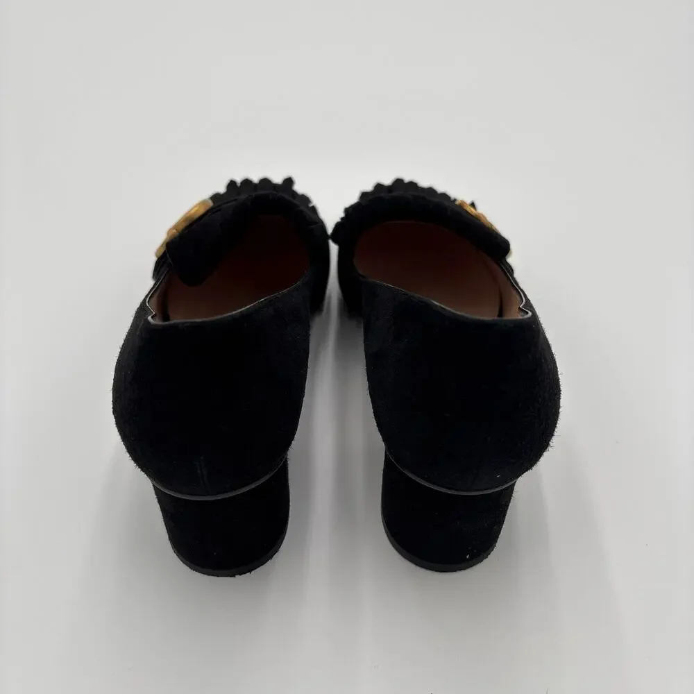 Gucci Marmont GG Fringe Kiltie Block Mid Heel Loafer Pumps Black Suede Size 37 - Picture 7 of 15